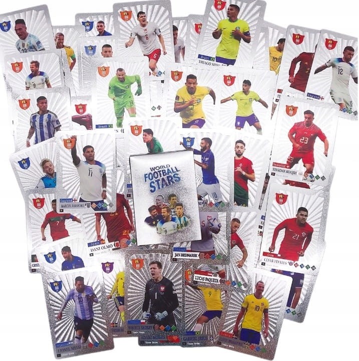 KARTY PIŁKARSKIE 4w1 MEGA ZESTAW ZŁOTE CZARNE SREBRNE TĘCZOWE 220 sztuk